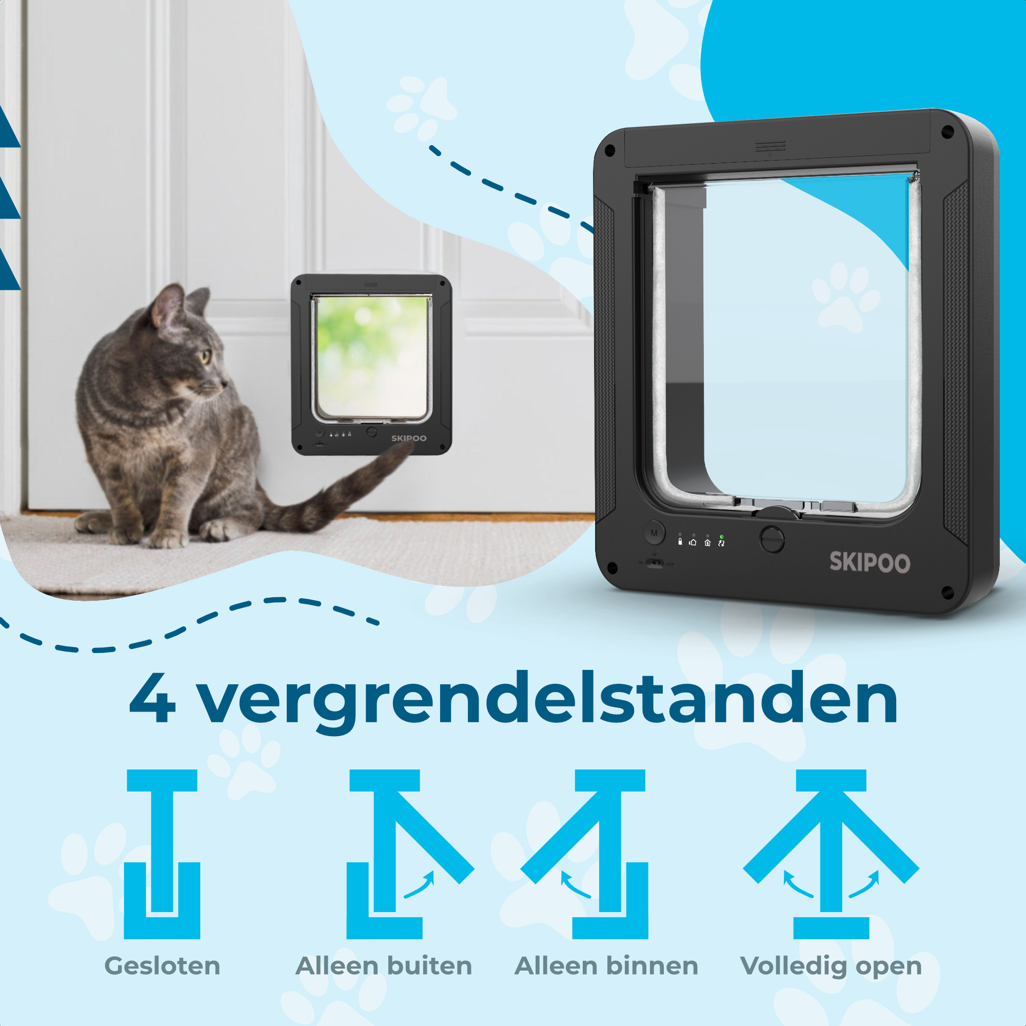 Skipoo Kattenluik Microchip Met Tunnel  - Zwart