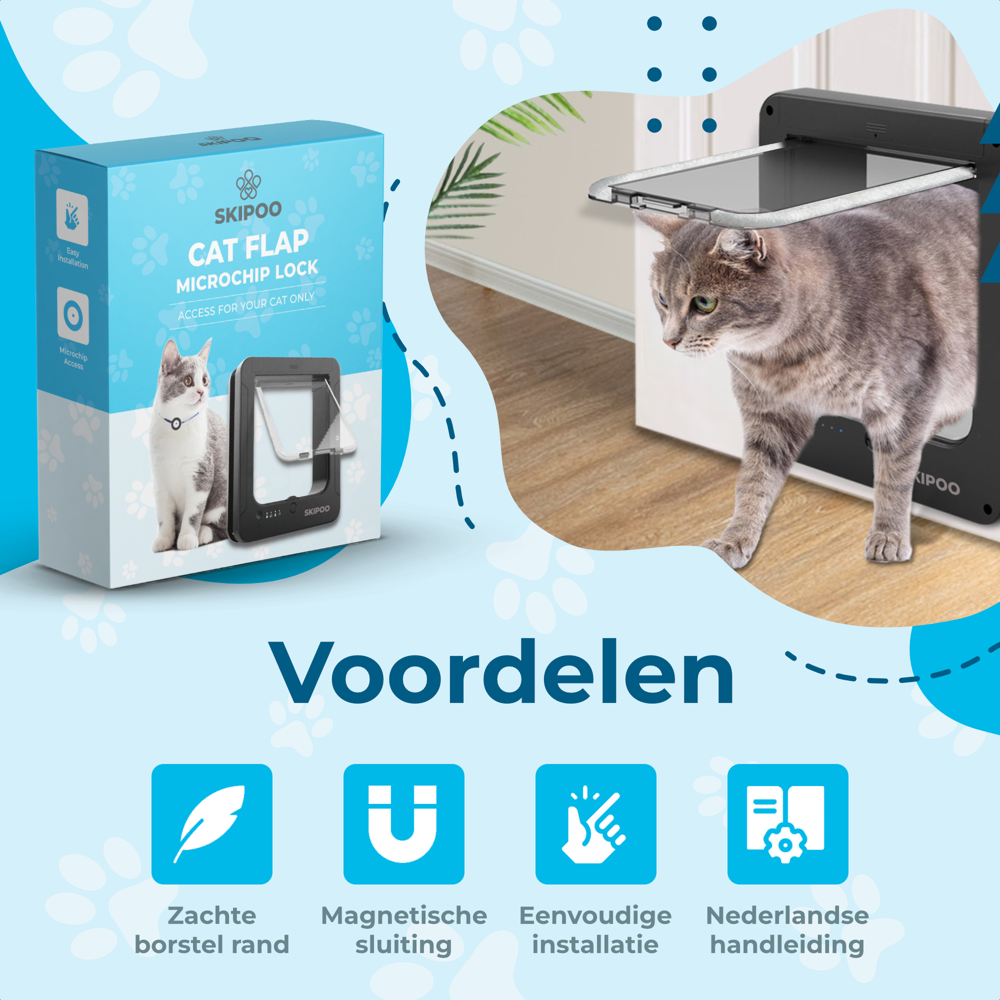 Skipoo Kattenluik Microchip Met Tunnel  - Zwart